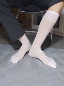 1pair Comfortable Lightweight Men's Wide Striped Dress Socks,Imitation Silky And Excellent Elasticity Design,Colorful Red/Blue/White/Black/Green Striped Business Suit Socks,Breathable Gentleman's Crew Mid Length Socks, Fall