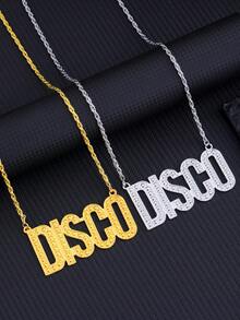 1pc Zinc Alloy "DISCO" Letter Chain Necklace, Suitable For Music Festival, Birthday, Valentine's Day, Mother's Day, Father's Day, Graduation Party - Silver - View 6