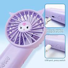 Miniso Mini ventilador portátil de 1800 mAh de Sanrio Kuromi, recargable por USB, de plástico ABS, con 3 velocidades y 9 horas de duración de batería, perfecto para salidas de verano y enfriamiento de oficina (1 pieza)