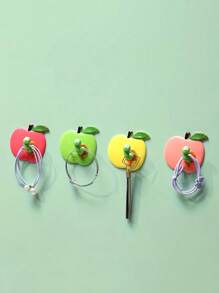4pcs Creative Multifunctional Cartoon Caterpillar Apple Multifunctional Hooks, Self-Adhesive Hole-Free Hooks, Household Towels, Shower Caps, Clothing Hooks, Super Strong Bearing Capacity, Small And Does Not Take Up Space, Home Storage Hooks, Suitable For Bathrooms, Bedrooms, Kitchens, Studies, Dormitories
