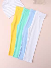 4pcs Girls' Solid Color Elastic Skinny Leggings, Minimalist And Versatile Cropped Tights, Suitable For Outdoor Sports - Multicolor - View 7
