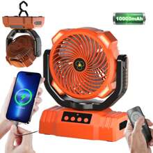 BDQ Camping Fan Battery Operated Powered Fan With LED Lantern Light 10000mAh Rechargeable Portable Fan, Oscillating Fan With 360° Rotation Hanging Hook For Tents, Cordless USB Desk Fan