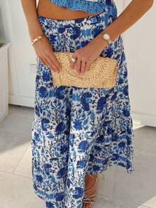 Womens 2 Piece Maxi Skirt Set Y2k Lace Up Halter Neck Tops And Flowy Long Skirt Summer Backless Beach Outfits - 藏蓝色 - 查看 3