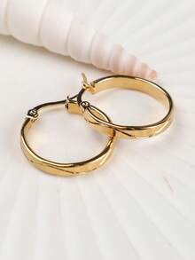 1 对金色/银色不锈钢环形耳环，不同图案可选，圆形、圆形、鱼鳞图案，防过敏，适合女士/女孩