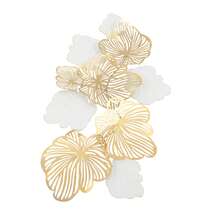 Rainaut 3D Metal Flower Wall Art Decor For Living Room, Modern Large Gold Leaves Hanging Artwork Decoration Sculpture For Home Room Bedroom Kitchen - 白色+金色 - 查看 4