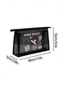 Larger Capacity Mesh Cosmetic Bag Printed With Letters 'Hair Stuff' And Hair Accessory Pattern, Multifunctional Cosmetic Pouch, For Clips, Headbands,Red Air Cushion Storage Portable Storage Bag, Makeup Bag Make Up Bag - Multicolor - View 11