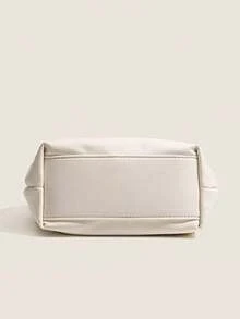 1pc New Solid Color Simple Pearl Handbag, Modern Chinese Style Shoulder/Crossbody Bag, Small Batch Design Hand Carry Bag, Elegant Pearl Chain Pleated Tote Bag - White - View 8