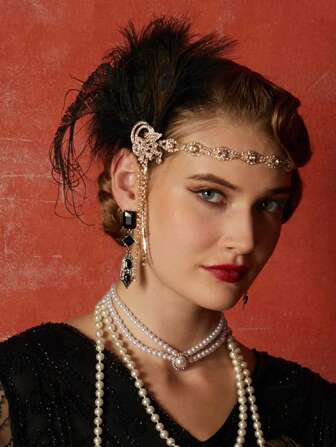 Diadema de los años 20 estilo flapper, tocado con plumas de strass para el estilo Gatsby, accesorios para el cabello para mujer, turbante, diadema, banda para el sudor, banda para el cabello de otoño e invierno para atuendos de vacaciones, pañuelo elegante para mujer, bandana suave para boda