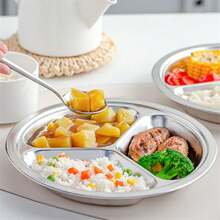 1pc Durable Stainless Steel Dinner Plate With Divided Sections For Easy Serving And Cleaning - Perfect For Camping And Outdoor Activities