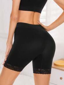 Shorts de ciclista con aplique de encaje, shorts de deslizamiento cómodos y suaves con estiramiento sin costuras para mujer, para usar debajo de vestidos