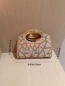 Moonlit Eve Bag, European And American Women's Style Fashion Design Geometric Pattern Rhinestone Clutch Handbag, Luxury Gold Color Party Clutch, Suitable For Parties And Events, Formal Evening Bag, Fashion Accessories, Sparkling Rhinestone Bag, Perfect Match For Ball Accessories, Comes With Metal Chain - Gold - View 5