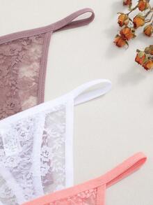 Bộ đồ lót ren gợi cảm 3 món cỡ lớn cho nữ, quần lót và áo ngực dây chữ G họa tiết màu trơn thoải mái, phong cách ngày lễ tình nhân - Nhiều màu - Xem 6
