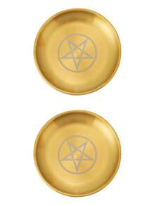 1/2pcs,5.51-Inch Silver Altar Plate With March Pentagram, Stainless Steel Metal Dish, Candle Holder, Ceremony Meditation Decor, Home Living Room Office Decor, Christmas Independence Day Graduation School Season Decor, Vintage Geometric Religious Theme