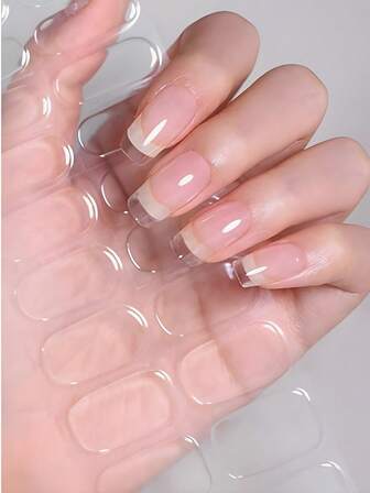 16/20/32/36/40 st. genomskinliga, halvhärdade gelnagelremsor, skyddar nagelns glans. Självhäftande gelnagelomslag, lätta att applicera och ta bort, lämpliga för kvinnor, gör-det-själv-användning. Nagelkonstmaterial, nagelklistermärken.