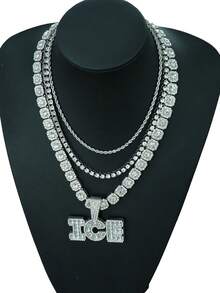 Chunky Iced Out Letter Initial Pendant Chain Cuban Link Necklace For Men,Bling Diamond Chain Letter Name Tennis Chain For Boy,Bling Rapper Miami Hip Pop Jewelry Rocker Disco Jewelry Gifts