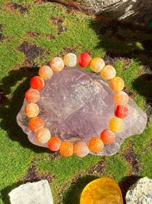 Pulseira de contas de ágata rachada estilo natural, 1 peça, para mulheres, uso diário, atrai riqueza e prosperidade, joia para presente em festivais e bênçãos