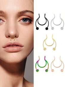 1 件时尚无穿孔鼻夹鼻环，U 型鼻环鼻饰配件 - 彩色 - 查看 2