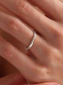 ESBERRY 1pc S925 Sterling Silver 1-6mm Thin Wedding Band Ring, Minimalist Style, Stackable, For Women, Gift For Her/Him - Silver - View 7