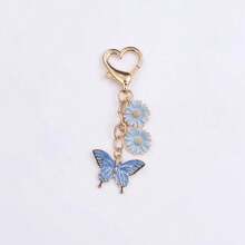 1pc Cute Flower Keychain Colorful Butterfly Key Ring Enamel Flying Animals Key Chains For Women Girls Handbag Accessorie Handmade Jewelry Car Accessories Bag Charm