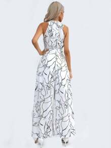 Palazzo Jumper Elegante De Sin Mangas Para Fiestas,Mono Con Estampado Con Pierna Ancha,Mono Elegante Sin Mangas De Talle Alto Para Mujer