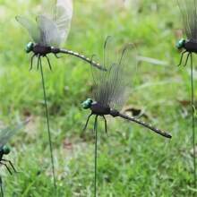 4pcs Realistic Dragonfly Garden Stakes, Outdoor Waterproof Black Dragonfly Yard/Lawn Decor, Indoor Vase Decoration