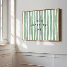 1 pezzo cartellone su tela con stampa di citazione minimale verde e strisce orizzontali "Quanto siamo fortunati", senza cornice, per decorazione di appartamento, soggiorno, camera da letto, casa moderna