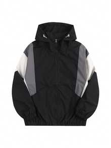 Chaqueta deportiva de mujer - Cortavientos de bloqueo de color - Cortavientos casual - Negro - Ver 3