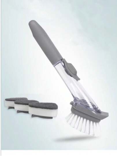 1 Set Dish Brush With Soap Dispenser, Long Handle Kitchen Brush For Cleaning Pots, Sink And Stove, Durable Scrub Brush For Cast Iron Skillet And Baking Sheets