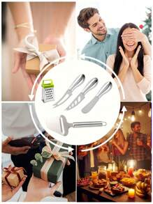 1 pièce/5 pièces Coupe-fromage, couteaux à fromage, set d'amoureux Copenhague, couteau à beurre, mini râpe à ail, fourchette et couteau à fromage, cuillère à fromage en acier inoxydable, outils de cuisine multifonctionnels pour les fromages, agrumes et légumes durs. Convient pour râper les fromages mi-durs et durs, les pommes de terre, les courges, les courgettes, les carottes, les citrons et les concombres, le gingembre, les agrumes, les gâteaux et autres légumes durs. Outils à pizza, pour les réunions d'amis, les cadeaux de mariage et de la fête des pères