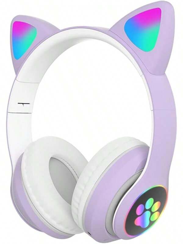 Cuffie Bluetooth, cuffie Bluetooth wireless over-ear con microfono, cuffie a forma di orecchie di gatto per donna