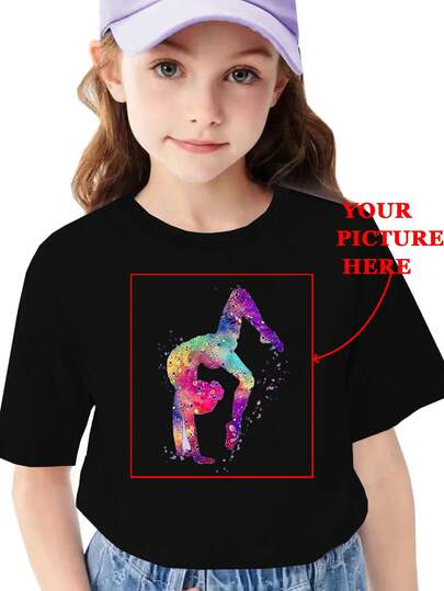 Camiseta personalizada para niñas preadolescentes con iconos, logotipos, regalos, aniversarios, cumpleaños, fotos, mascotas, excursiones escolares, nombres, eslóganes, uniformes escolares, logotipos de equipos de baile personalizados