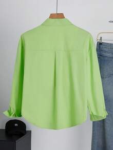 Women's Casual Versatile Simple Letter Embroidered Shirt - Fluorescent Green - View 4