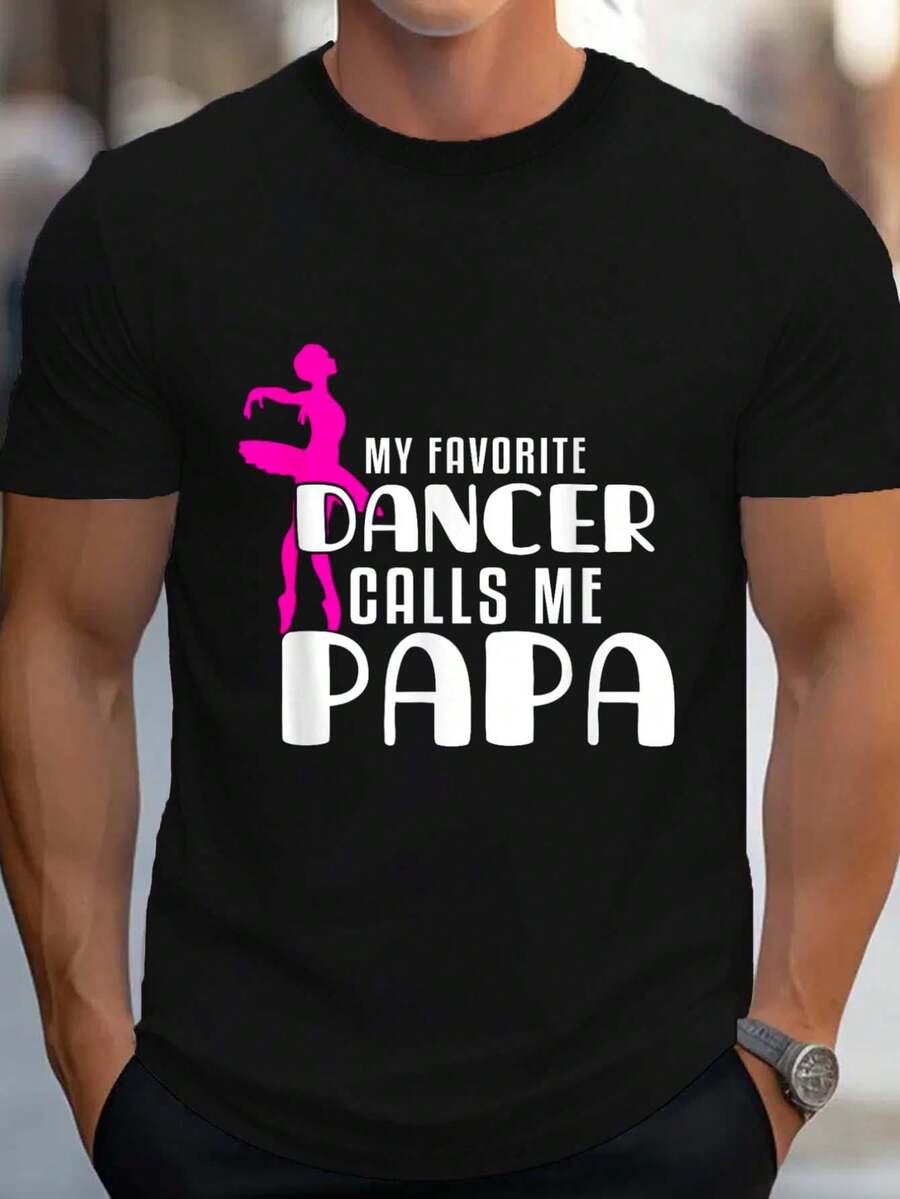 100% Cotton Cute Dance Grandpa Fun My Favorite Dancer Calls Me Papa T-Shirt Women's Men's Graphic Tee Causal Tops - 黑色 - 查看 1