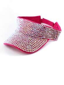 1pc Handmade Rhinestone Embellished Solid Color Sun Hat For Women