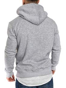 1 pieza Sudadera con capucha gris pure color casual para hombre con bolsillos y cordón para capucha - Gris Claro - Ver 3