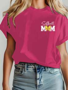 Women Casual Regular Fitting Short Sleeve T-Shirt - Hot Pink - View 3