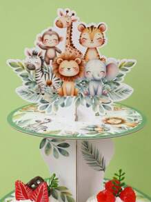 1 pièce Présentoir à gâteau de style jungle, support à cupcakes jungle, fournitures de décoration pour fête d'anniversaire sur le thème de la jungle, présentoir alimentaire, tour à cupcakes, présentoir à gâteaux et desserts, décoration de mariage, fournitures pour baby shower et fête de révélation du sexe, décoration de fête de vacances