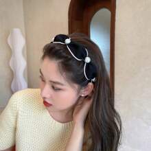 1 peça de faixa de cabeça de pérola feminina, faixa de cabelo versátil para sair, acessório de maquiagem e lavagem de rosto no verão, faixa de cabelo, faixas de cabelo com arco