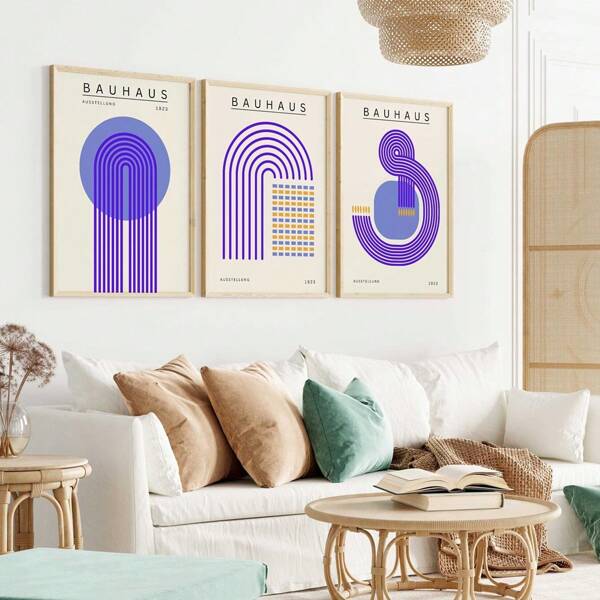 1/3pcs Purple Bauhaus Posters Optional Frame, Mid-Century Modern Art Print, Bauhaus Print, Bauhaus Wall Arts, Home Office Decor, Living Room Decor ,Wall Art With Frame