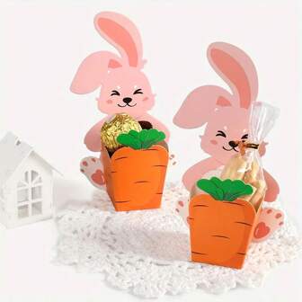 20pcs (10pcs Rabbits + 10pcs Carrot Boxes) Creative Cute 3D Paper Cartoon Rabbit & Carrot Candy Cookie Packaging Boxes, Gift Boxes Suitable For Easter, Birthday, Party Decorations, Candy Gift Boxes School Supplies,Back To School