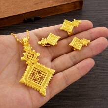 3pcs/Set Golden Luxury Hollow Cross Jewelry Set, Earrings, Ring, Pendant, Elegant Middle East Daily Party Festival Gifts