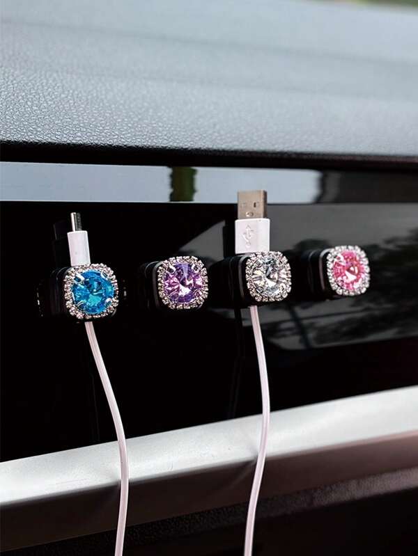 4 Stücke kreative diamantbesetzte Kristall Datenkabel Halterung für Auto Armaturenbrett Aufbewahrung, Handy Ladekabel Aufbewahrungsclip in Auto Zubehör