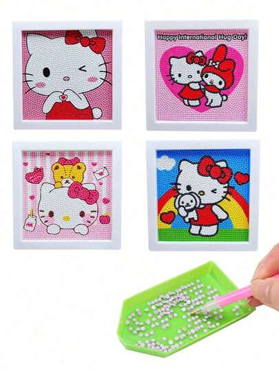 Sanrio 1 pièce Peinture de diamant Hello chat, peinture ronde de dessin animé DIY, décoration de chambre, cadeaux d'anniversaire (certaines parties peuvent être aléatoires)