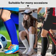 "ELUTONG Soccer Socks For Youth Kids Adult 3 Pairs Knee High Football Athletic Sports Socks " - 黑,白,藍 - 查看 5