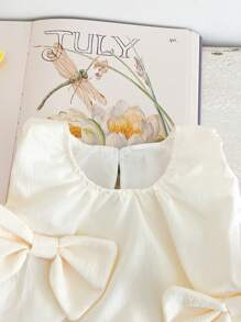 2 pezzi/set Vestito casual di stile principessa e pantaloncini a lanterna per neonate e bambine, con fiocco decorativo, colore albicocca, set estivo