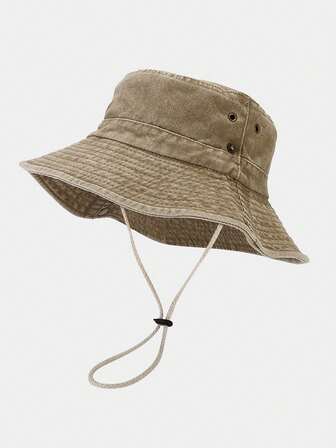 1 件装纯色宽边渔夫帽户外休闲运动太阳帽可调节水洗钓鱼渔夫帽男女通用