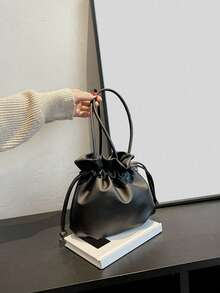 Women's Fashionable Casual Crossbody Mini Drawstring Cloud Shoulder Bag - Black - View 3