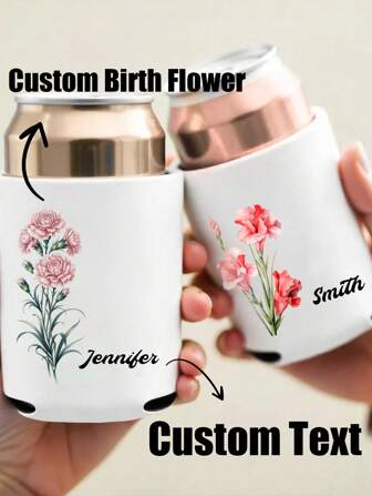 Personalized Leather Cup Sleeve Pop-Top Can Cup Cover Cup Sleeves For Cold Drinks Coffee Sleeves Reusable Cozy Koozie Birth Flower