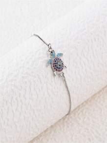 1pc European And American Personalized Sea Turtle Detail Cubic Zirconia Decor Pull Cord Bracelet