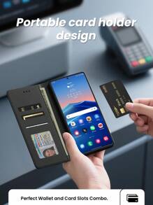 Funda billetera multifuncional negra de PU para teléfono Android
